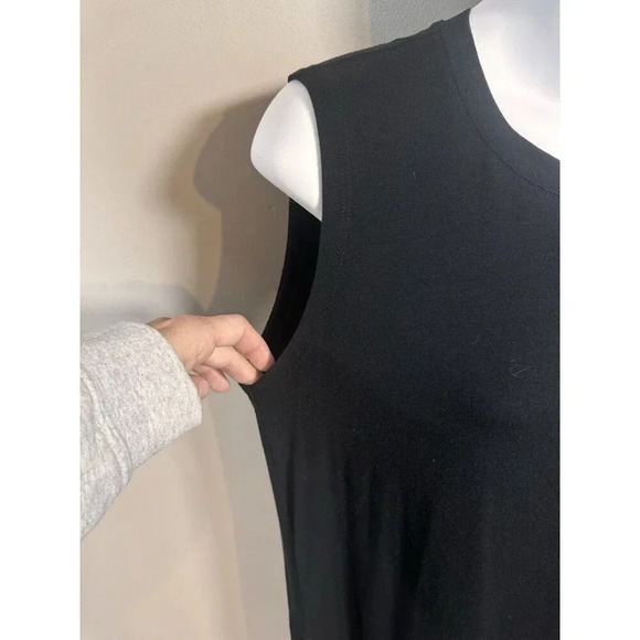 Eileen Fisher Sleeveless Black Knit Small Viscose Bld Dress Small Side Slits - Picture 3 of 7